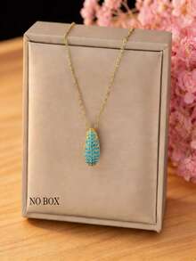 1pc Gold Stainless Steel Chain Cubic Zirconia Water Drop Necklace, Creative Personalized Design, Luxury Retro Minimalist Fashion Necklace For Daily, Holiday, Party Wear (OPP Bag Packaging) - Green - View 6