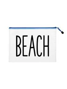 多色防水时尚网布沙滩包，印有彩色“沙滩”图案的化妆包，沙滩主题。大容量透明化妆包，带尼龙拉链的洗漱包 - 轻便，可收纳防晒霜、零食、比基尼和沙滩必备用品。化妆包，化妆品收纳包，化妆品收纳袋，化妆包，洗漱包，旅行包，度假必备品，女士旅行礼物 - 彩色 - 查看 12