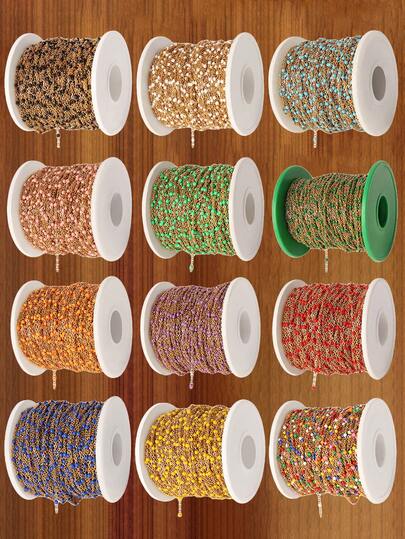 100cm Stainless Steel Enamel Beads Link Chain Resin Drip Oil Chain Satellite Bead Colorful Chains For DIY Jewelry Making Supplies Bracelet Necklaces Accessories