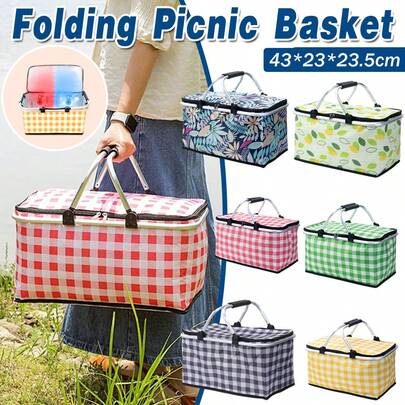 Aimall Foldable Picnic Basket Outdoor Camping Carrying Basket Portable Food Storage