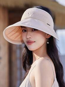 1pc Women's Solid Color Visor Hat, Minimalist Casual Fashion Versatile Baseball Cap, Lightweight Breathable For Outdoor Sports, Vacation, Commute, Adjustable Sun Hat, Suitable For Daily And Holiday Use, Hair Exposed - Solid Color - View 8
