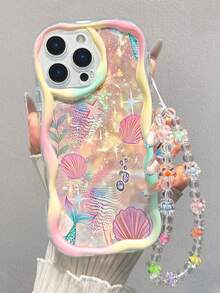 贝壳和海星印花奶油色波浪边手链式手机壳，防震加厚，兼容 17/17 Pro/17 Pro Max、16 XR/7/8、15 Pro Max、13/14 Pro Max、13/14/11/12 Pro Max、14，以及安卓手机，例如Galaxy A13 4G、A22、A21S、A51 4G、A52、S22 Ultra、A33 5G、A34、A35、10、Note 11 4G、11 Lite、A53、A14、A23、S23 Ultra、S24、A14、A15、S23、A73、A55、A54。 - 彩色 - 查看 5