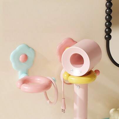 Sanrio Dopamine Hair Dryer Holder Floral Shelf, Bathroom Wall Mount Hair Dryer Rack, Hairdryer Storage Organizer