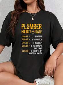 100% Cotton Funny Plumber Men Plumber Hourly Rate Plumber T-Shirt Women's Black Crew Neck T-Shirt Breathable Summer Tee Classic Fashion - 黑色 - 查看 5