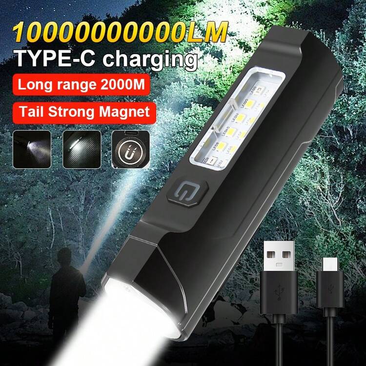 Ultra Bright DEC Portable Flashlight, Outdoor Long-Range Rechargeable Work Light With Magnetic Tail, Hand-Held Illumination - Flashlight - View 2