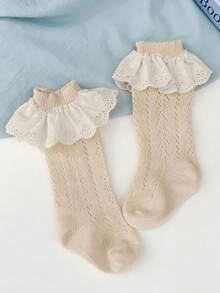 小女童蕾絲邊高筒襪 - 卡其色 - 查看 5