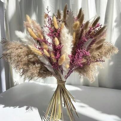 1 Bouquet Nordic Style Mixed Dried Reeds & Flowers, Suitable For Homestay, Hotel, Clothing Store, Living Room Decor, Real Flower Bouquet, Party & Wedding Decoration, Dining Table Centerpiece, Holiday Gift, Home Decor