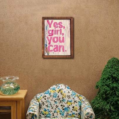 1 件迷你木制装饰品，“Yes You Can”字母设计，迷你娃娃屋装饰画，农舍木框迷你标牌，娃娃屋挂饰励志艺术品，乡村风多层托盘装饰，娃娃屋场景装饰道具