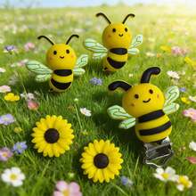 51/5件/套 夏季蜜蜂硅胶珠子和扣环套装，包含蜜蜂图案主珠、隔珠、六角珠和圆形珠子，适用于DIY珠宝制作，项链、手链、钥匙扣、证件挂绳工艺套装——成人、青少年、工艺爱好者的礼物 - 蜜蜂混合套裝 - 查看 2