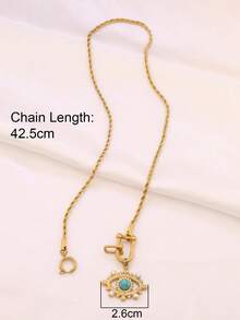 1件装不锈钢珍珠天然宝石眼睛吊坠项链，女士时尚颈链，U型扣项链首饰 - 項鍊 - 查看 5