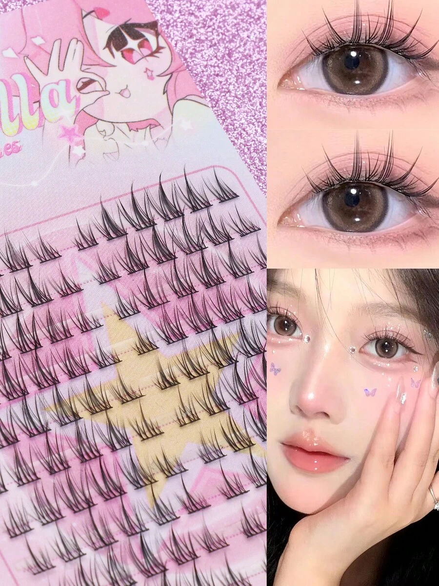 AYRMILLA C型卷翘120束貂毛假睫毛，自然3D立体俄罗斯单根假睫毛嫁接，MS睫毛簇化妆工具，假睫毛批发 - 黑色 - 查看 1