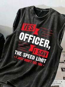 男士大码休闲无袖背心，创意英文印花，都市街头风运动周末装，春夏秋季 - 黑色 - 查看 1