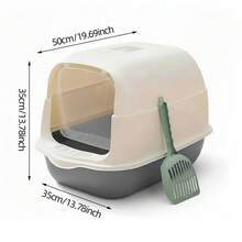 1pc Large Fully Enclosed Cat Litter Box With Removable High Rim And Foldable Cover, Anti-Slip Cat Litter Tray, Christmas Gift - Szary - View 9