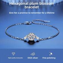 1 chiếc vòng tay hình lục giác hoa mai bằng bạc sterling 925 đính đá Moissanite 1 carat, dây nối dài 16cm + 4cm, trang sức tinh tế đeo hàng ngày dành cho nữ. - Bạch kim - Xem 3