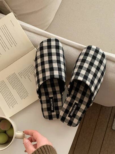 XIXITIAO Dép đi trong nhà đế mềm mại ấm áp kiểu retro tối giản kẻ caro, dép đi trong nhà yên tĩnh phối màu kẻ caro, kiểu đôi, dép đi trong nhà bốn mùa.