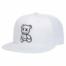 1pc Men's Bear Embroidered Snapback Hat, Street Hip Hop Fashion Casual Cap For Spring, Autumn, Travel, Beach Vacation - Multicolor - View 8