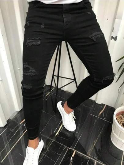 Men Skinny Distressed Denim Jeans With Stretch