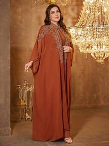 SUPGIR 大尺碼女款長袖亮片拼接阿拉伯風晚禮服 春秋款 - 橘色 - 查看 6