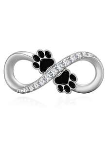 1pc Minimalist 925 Sterling Silver Paw Print Zirconia Inlaid Pendant, Unisex Commemorative Birthday Gift - Silver - View 3