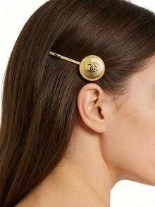 CHANEL Gold Hair Clip, Round Double C Logo Hair Clip, Elegant Metal Hair Accessory - Gold - View 2