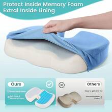 Office Chair Seat Cushion, Cooling Gel Enhanced Memory Foam Cushion For Long Sitting - Back, Sciatica, Coccyx, Tailbone   Pillow - For Office, Gaming, Car, Wheelchair - Black, Large - Light Blue - 查看 5