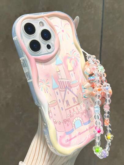 Fireworks Painted Flat Printed Cream Wavy Edge Detachable Bracelet Simple Shockproof Thick Phone Protective Case Printed Compatible With IPhone 17/17 Pro/17 Pro Max/ 16 XR /7/8 15 Pro Max/12 Pro Max/13 Pro Max/14 Pro Max 13 14 11 12P 14 P11 Soft Shell P12 Anti-Fall XS.XR /78P.78GES2, Suitable For A134G A22 A21S A514G A52 S22 ULTRA A335G, A34 A35 Suitable For 10 Note 114G 11 Lite A53 TPU A14 /A23/S23 ULTRA S24 A14 A15 S23 A73 A55 A54 Phone Case