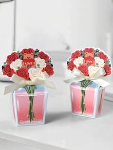 10支/1个创意3D郁金香花束礼盒，浪漫玫瑰泰迪熊花束礼盒，手绘透明花瓶饰以小鱼，象牙色缎带蝴蝶结，适合摆放在桌面，可用于生日、乔迁、情人节、周年纪念、婚礼、表白等场合，是馈赠亲朋好友的理想小礼物。 - 創意花朵禮品包裝盒 - 查看 10