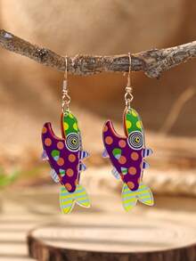 A Pair Of Beach Vacation-Style Tropical Marine Fish-Shaped Earrings, Suitable For Ladies To Wear During Their Seaside Vacations And At Music Festivals. - Multicolor - View 14