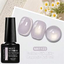 MEET ACROSS 1pc Golden Silk Milky Cat Eye Gel Nail Polish , 7ml Gold Light Jelly Glass Beads Effect Cat Magnetic Gel Polish , Semi Permanent Soak Off UV Gel Varnish For Summer Nails, Manicure Nail Art DIY For Home And Salon Nail Supplies - 淡紫色 - 查看 5