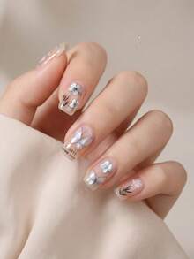 1pc 5D Nail Art Sticker, Willow Branch Black Edge Glossy Butterfly Pattern, Spring Nail Decal Design, DIY Nail Art Nails Nail Stickers - Multicolor - View 5