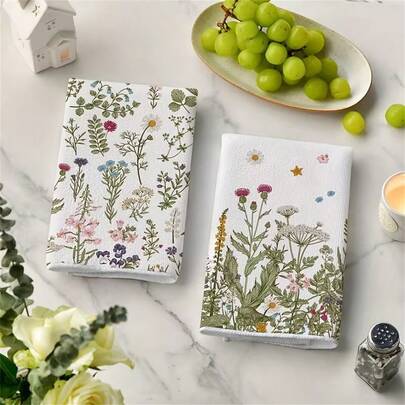 2/4 piezas Paños de limpieza de microfibra con estampado floral de primavera, súper suaves y de secado rápido y absorbentes