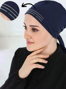 女性头巾 - 藏青-防滑綁帶帽 - 查看 2