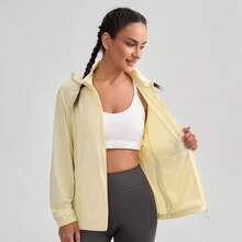 女士纯色简约休闲长袖连帽外套 春季款 - 黃色 - 查看 15