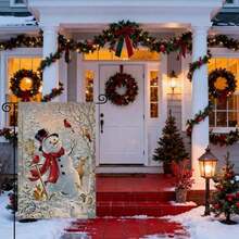 Winter Garden Flag 12*18 Inch Double Sided For Outside,Small Vertical Burlap Snowman Christmas Deer Cardinal Bird Christmas Yard Flag For Xmas Welcome Winter Holiday Yard Decorations - / - 查看 6
