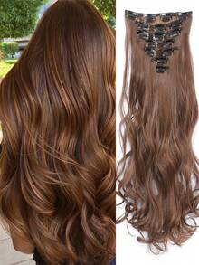 امتدادات شعر مموجة بطول 32 بوصة، 7 قطع/مجموعة، قطع شعر سميكة، تصميم مشبك غير مرئي، ألياف صناعية ناعمة، لون أسود، للنساء - متعدد الألوان - مشاهدة 15