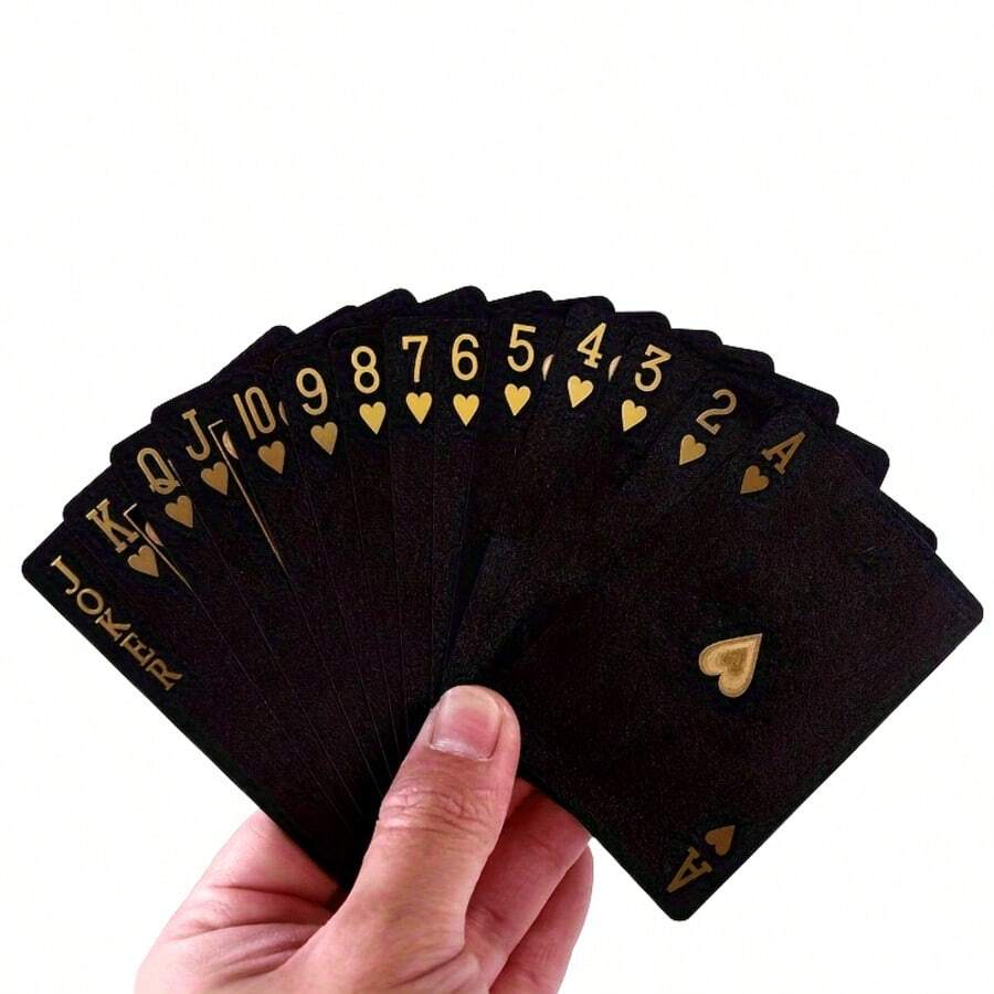 防水柔韧黑色扑克牌，带盒，非常适合派对游戏和家庭游戏，万圣节/感恩节/圣诞节礼物 - 黑色 - 查看 1