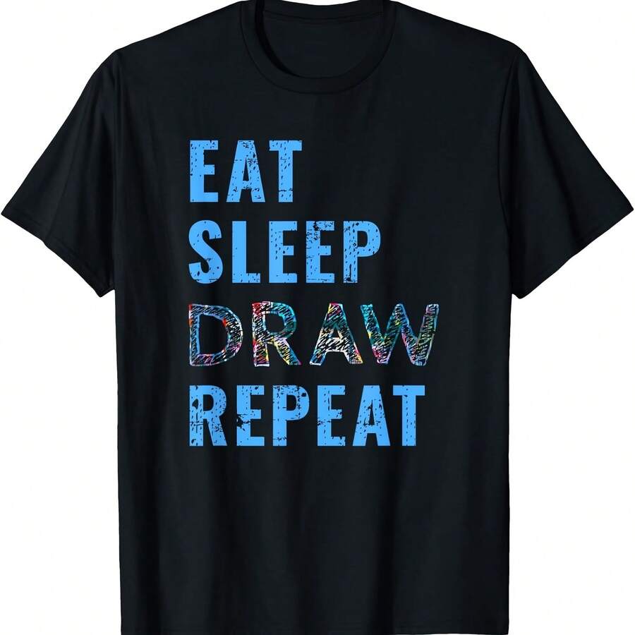 Camiseta de regalo con dibujo artístico "Artista, come, duerme, dibuja y repite". - Negro 1 - Ver 1