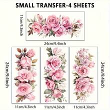 4 Stück UV DTF Blumen Dekorative Möbel Transferaufkleber 24X11CM - Rose & Pfingstrose Transferaufkleber für Heimdekoration, Kunststoff, einfach anzubringen, perfekt für Möbel & Heimdekoration, Möbeldekoration | Blumenmuster Aufkleber | Kunststoffaufkleber, Möbeldekoration - Verschiedenfarbig - Übersicht 5