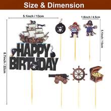 7pcs Pirate Ship Anchor Cake Topper Set, Pirate Treasure Chest Birthday Party Picks, Birthday Party, Themed Party - Multicolor - View 7