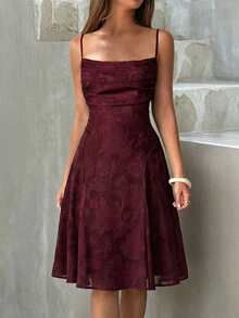 Unadoll Women's Summer Tie Waist Backless Lace Fabric Sexy Elegant Dress, Suitable For Vacation, Date, Party, Wedding, Guest, Valentine's Day - Burgundy - View 4