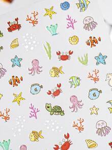 Cute Cartoon Marine Life Nail Stickers, Adorable Octopus Crab Starfish Decals, Journaling & Stationery DIY Supplies - KT009 - View 4