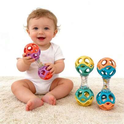 Newborn Teething Rattle Toy, Soft Rubber Jingle Ball, Sensory Development, Newborn Holiday Gift