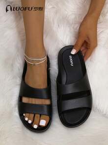 New Fashion Women Slippers, Comfortable Rubber Insole, Outdoor Casual Flip Flops, Slip-Resistant Beach Sandals, Home Shoes - 黑色 - 查看 13