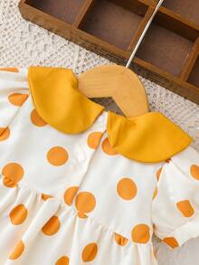 Vestido de verano para bebé niña con lunares amarillos y gran lazo - Amarillo - Ver 8