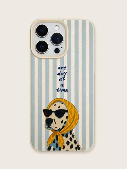 Artistic Polka Dot Dog Wearing Fashion Glasses And Scarf Illustration Phone Case, Matte Soft Shell With Faux Leather Texture, High-Definition Printing, Combining Casual Comfort And French Elegance; Suitable For Users Who Enjoy Pet Illustrations, French Lifestyle Aesthetics, And Positive Mindset Expression, Compatible With IPhone