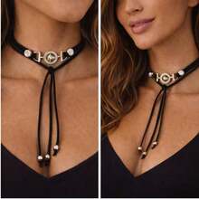 Country Choker Necklace, Leatherette, Horse Pendant, Women's - màu đen - Xem 3