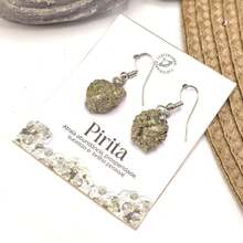 Steel Hook Earring With Natural Pyrite Stone - Raw Stone Earring - Silver - View 2