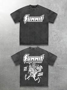 SUMMIT Print T-Shirt - Men's Short-Sleeved Cotton T-Shirt - Loose Fit, Street Style, Retro Casual Attire. 100% Cotton Pullover. Gift - màu đen - Xem 1