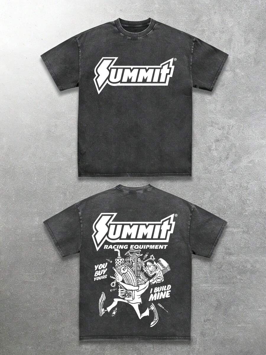 SUMMIT Print T-Shirt - Men's Short-Sleeved Cotton T-Shirt - Loose Fit, Street Style, Retro Casual Attire. 100% Cotton Pullover. Gift - màu đen - Xem 1