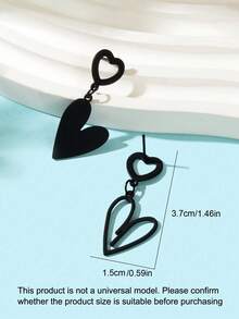 1对新款时尚黑色镂空心形不对称吊坠耳环，女士日常派对饰品，情人节、母亲节礼物 - 黑色 - 查看 4